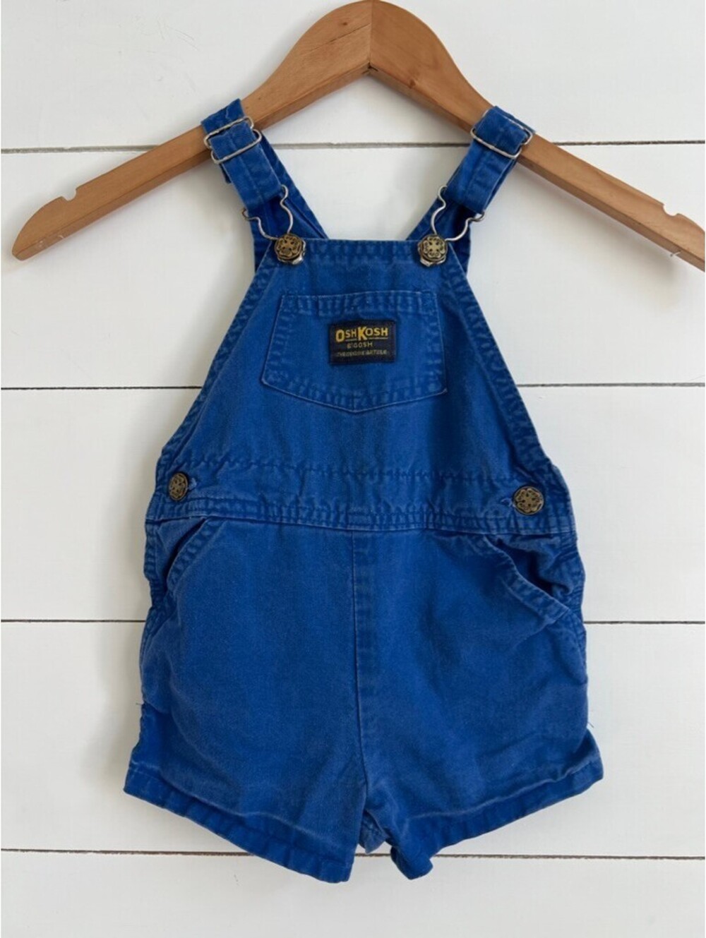 Vintage Osh Kosh B'Gosh Vestback Overall Shorts Blue Boys Size 24M Made In USA